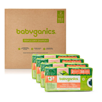 Babyganics Size 2, 152 count, Absorbent, Breathable, Triple Dry Protection Diapers