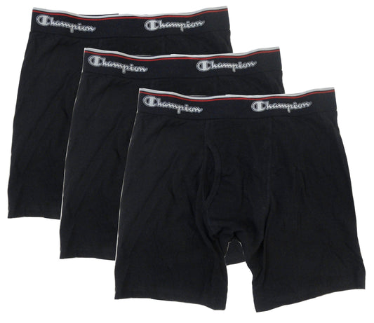 Champion Men's 3 Pack Active Fit Boxer Briefs, Black, Large