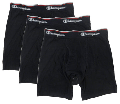 Champion Men's 3 Pack Active Fit Boxer Briefs, Black, Large