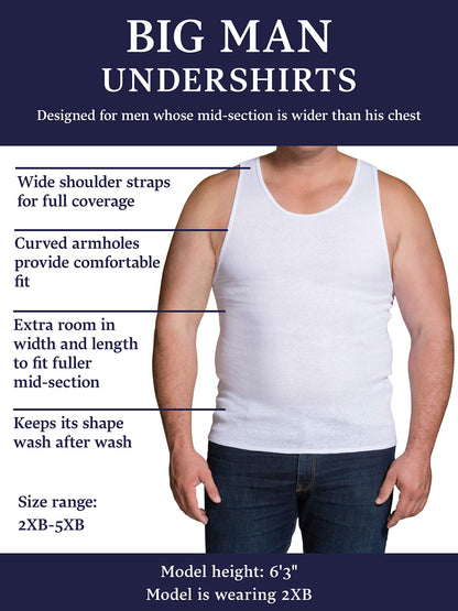 Fruit of the Loom Men's Tall Tag-Free Undershirts, Big Man-Tank-3 Pack, 3X-Large
