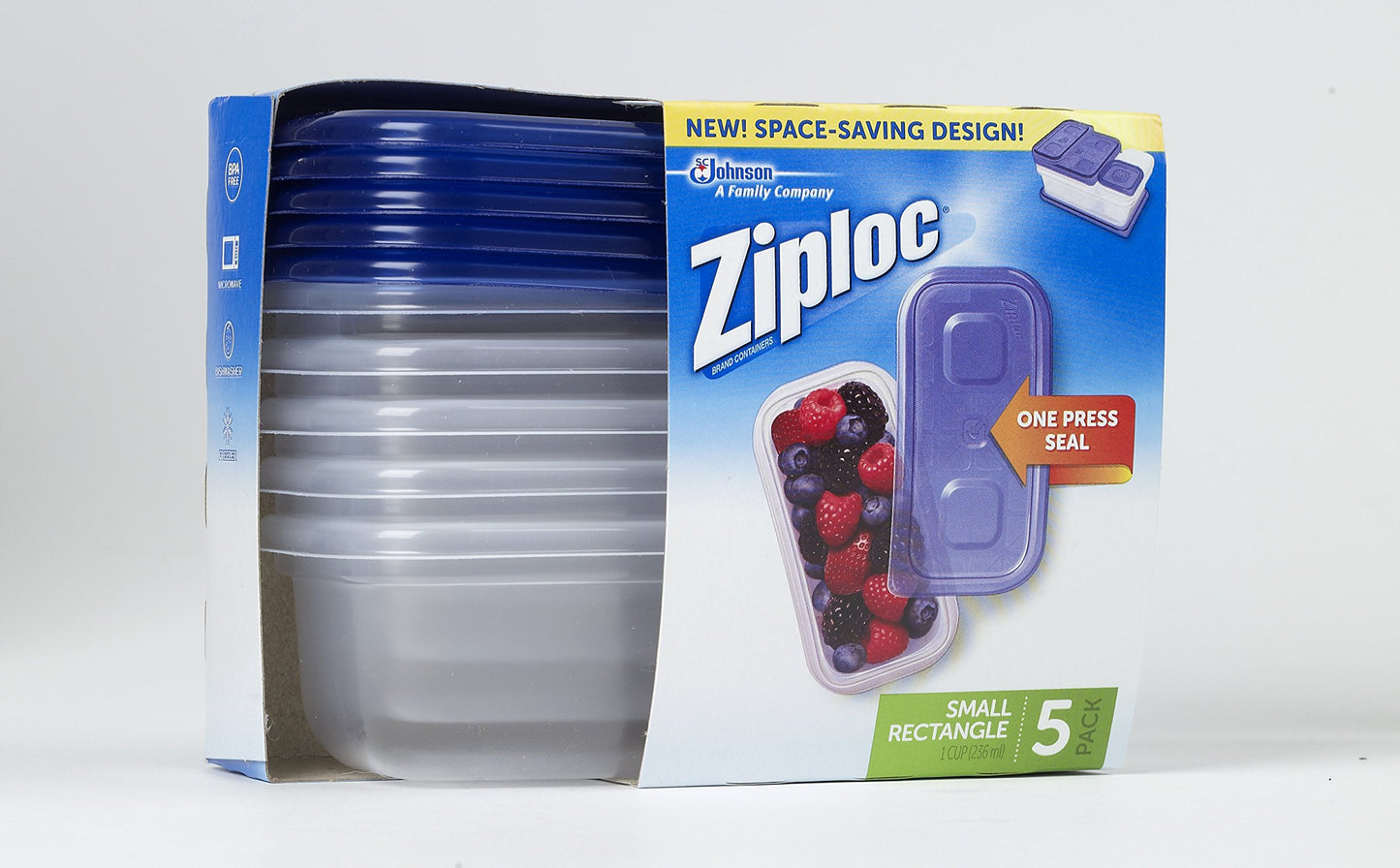 Ziploc One Press Seal Small Rectangle Container - 5 ct