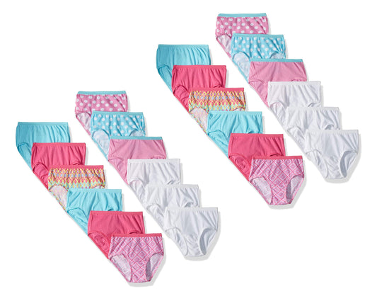 Fruit of the Loom Girls' Big Cotton Underwear, Multipacks (Packs of 22 & 24), 24 Pack-Brief-Fashion Assorted, 10