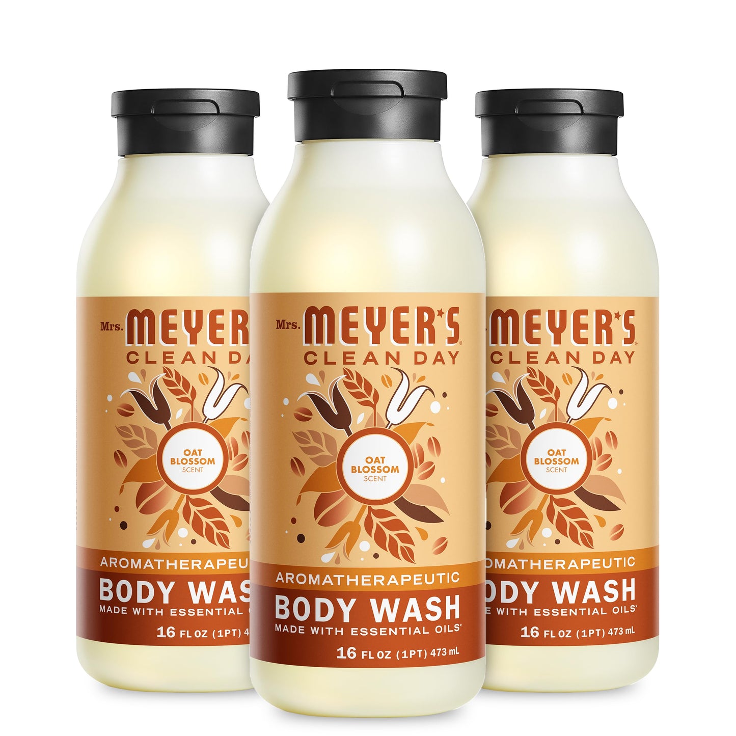 MRS. MEYER'S CLEAN DAY Moisturizing Body Wash for Women and Men, Biodegradable Shower Gel Formula Made with Essential Oils, Plum Berry, 16 oz Bottle, Pack of 3
