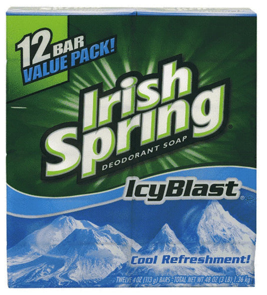 Irish Spring Bath Bar Soap, Icy Blast, 3.75 oz Bars, 12-Count