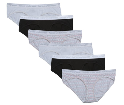 Hanes Premium Boyfriend Cotton Bikinis Exposed Waistband(6Pack), Assorted, S