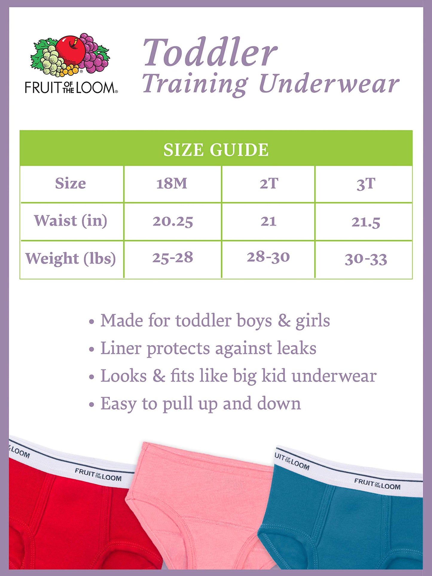 Fruit of the Loom Baby Toddler Potty Training Underwear (6 Pack), Boys Brief-Assorted Color, 3T