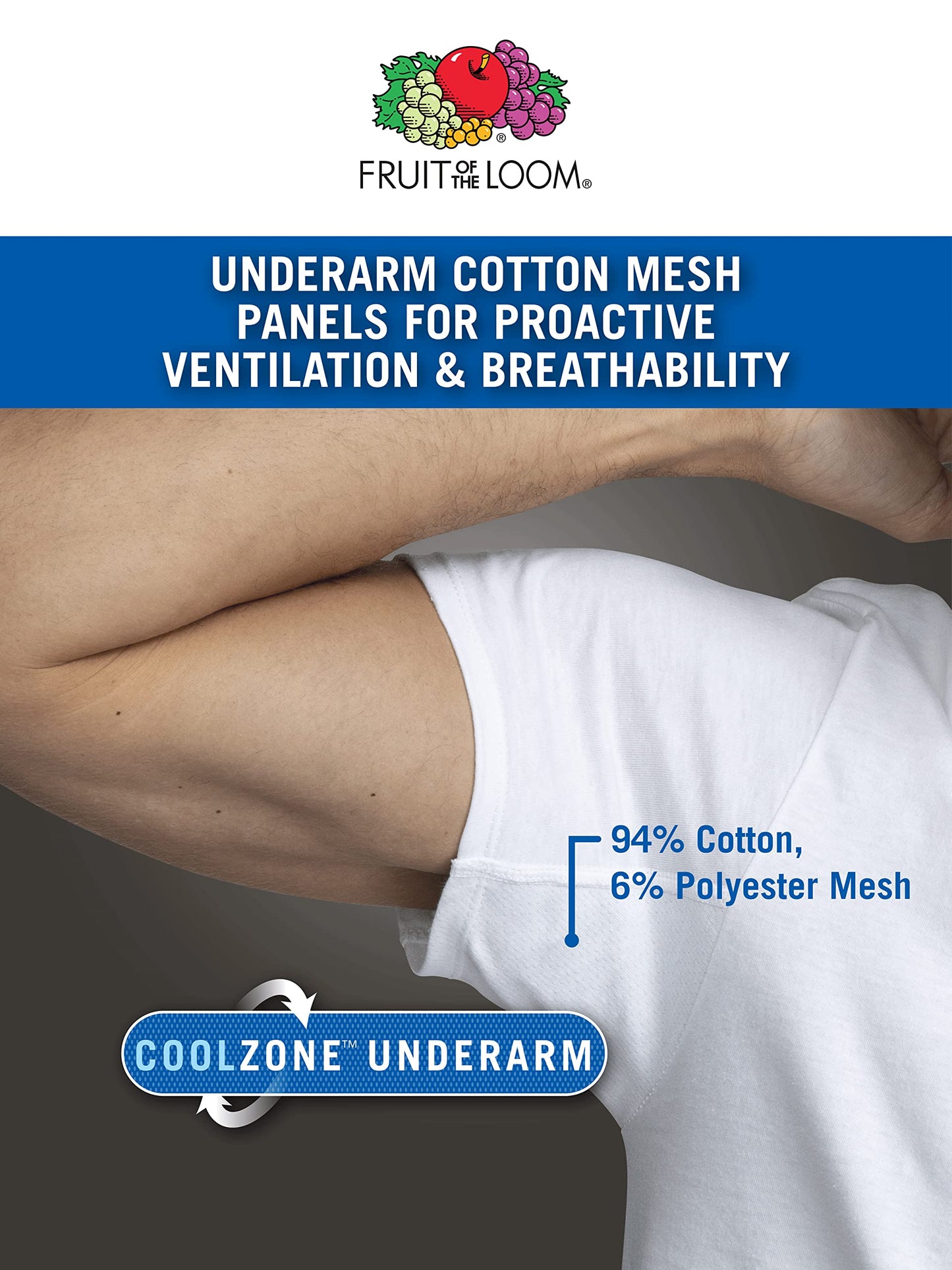 Fruit of the Loom Men's Eversoft Stay Tucked Crew T-Shirt, Regular-6 Pack White-Cotton Mesh Coolzone Underarm, x_l