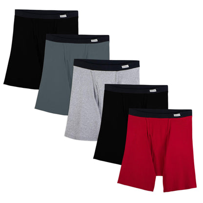 Fruit of the Loom Men's No Ride Up Boxer Brief, Stripe/Solid - Traditional Fly, Large