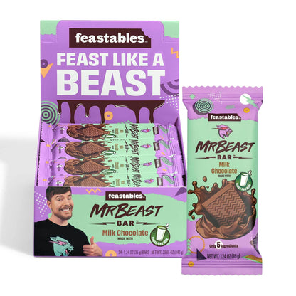 Feastables by MrBeast Milk Chocolate KING Size Chocolate Bar, 2.1oz (60g), 10 count