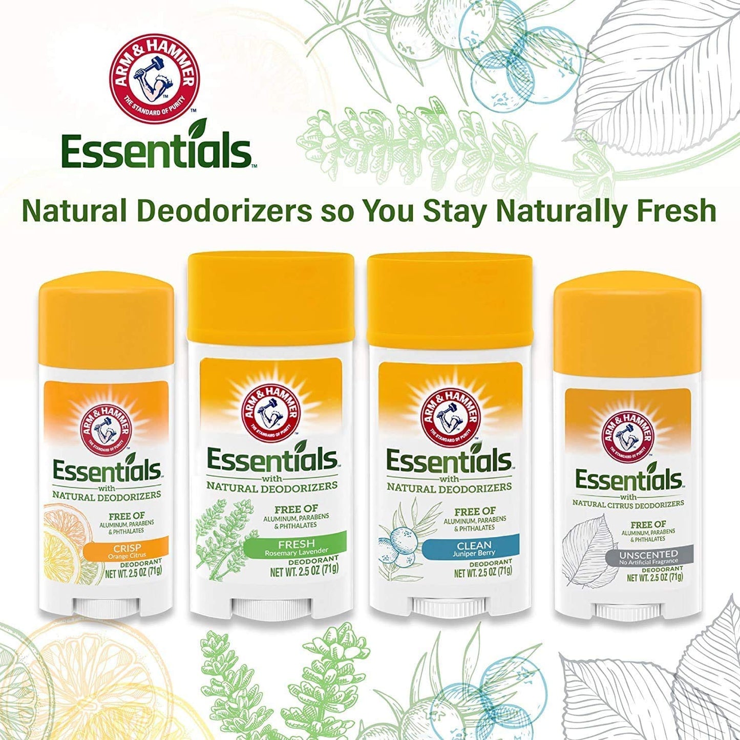 Arm & Hammer Essentials Deodorant, Fresh, 2.5 oz. (Pack of 2)