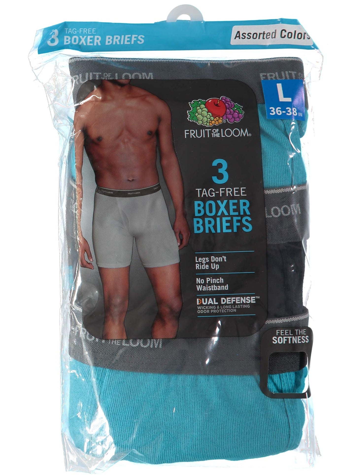Fruit of the Loom Men's No Ride Up Boxer Brief (Assorted Colors - 3 Pack, Small)