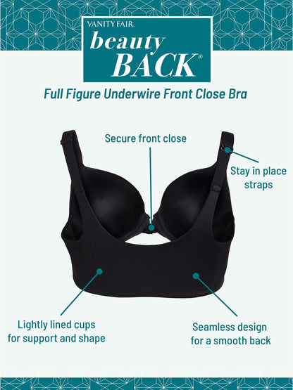 Vanity Fair Women's Full Figure Front Closure Bra, Beauty Back Smoothing, Lightly Lined Cups up to DDD, Quartz, 40C