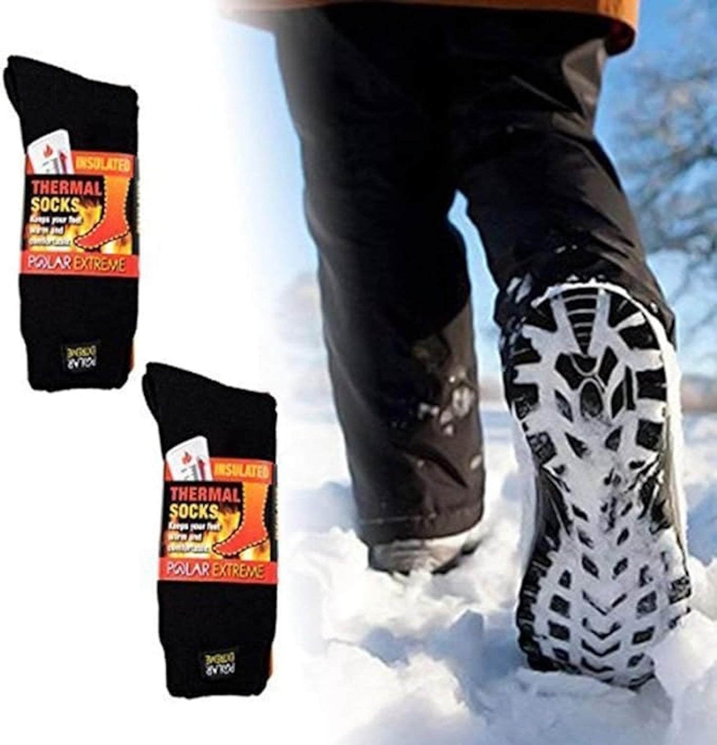 Polar Extreme 2 Pack Men's Heat Trapping Thermal Warmer Black Insulated Winter Boot Socks