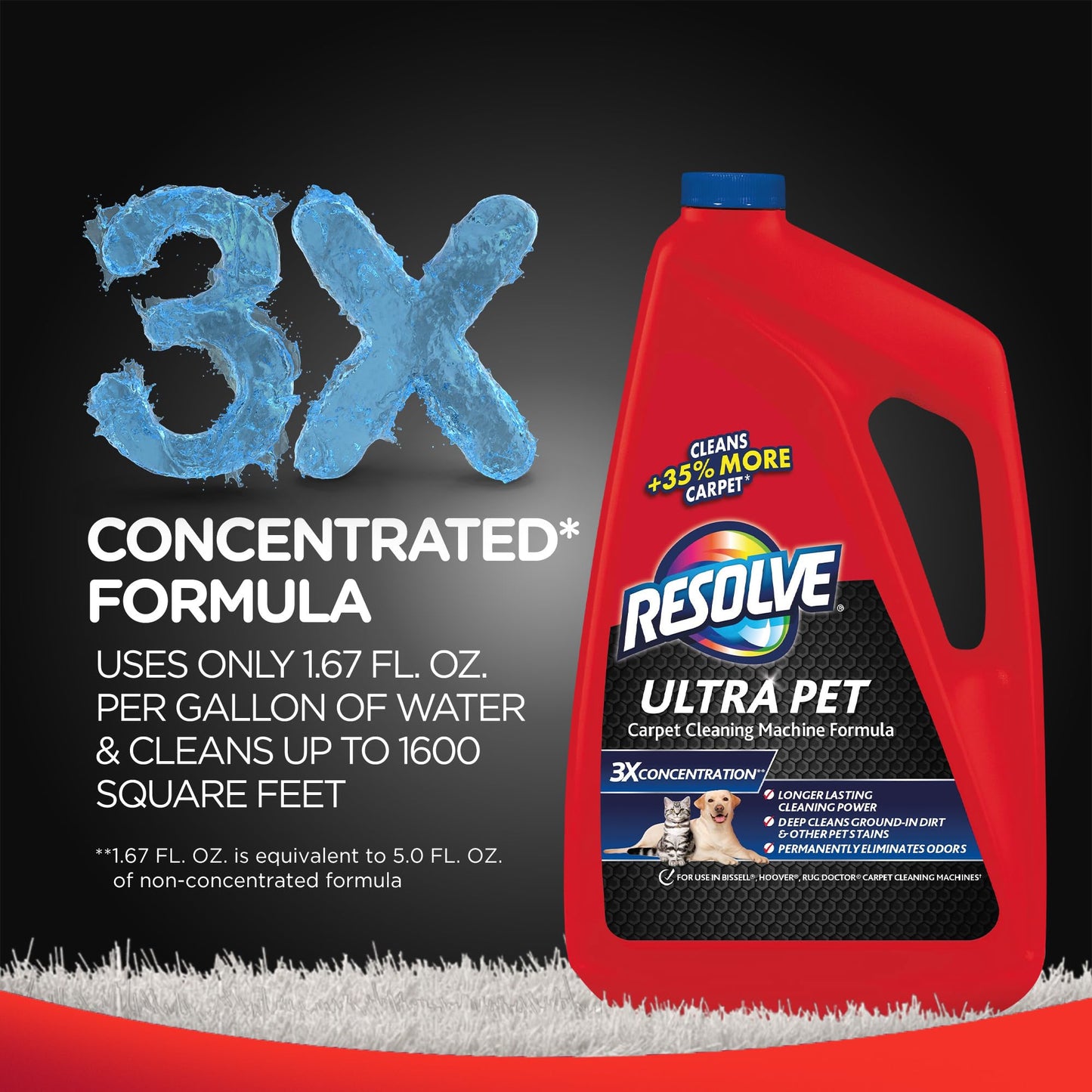 Resolve Ultra Pet Steam Carpet Cleaner Solution Shampoo, 3X Concentrate, Safe for Bissell, Hoover & Rug Doctor, Carpet Cleaner, Pet Stain and Odor Remover, Carpet Cleaner Solution, 48 oz