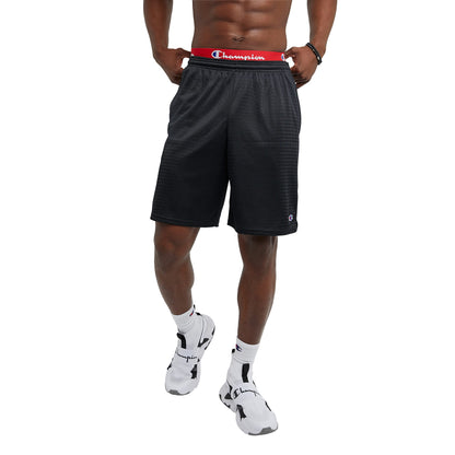 Champion Mesh Gym, Lightweight Athletic Shorts for Men (Reg. or Big, Black C Patch Logo, Large Tall