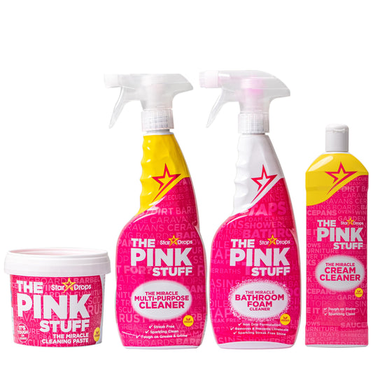 Stardrops - The Pink Stuff - Miracle Cleaning Ultimate Bundle - Paste, Multi-Purpose Spray, Bathroom Foam Spray, and Cream Cleaner - Ideal for Kitchens, Bathrooms, Outdoors, and More