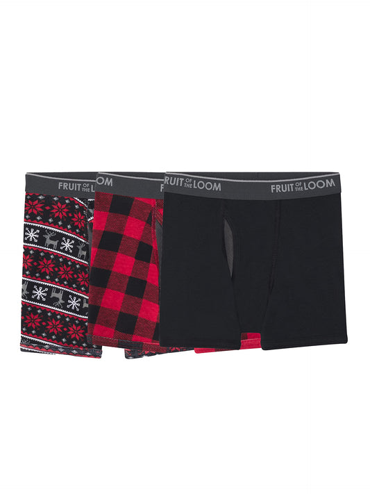 Fruit of the Loom Tag Free Cotton Boxer Briefs, Boy-168 Pack-Traditional Fly Stripes, Small