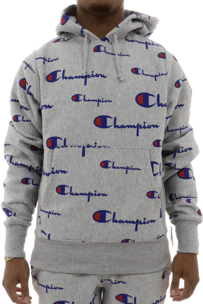 Champion Men's Reverse Weave Hoodie, Multi Scale Script Running Waves, Small
