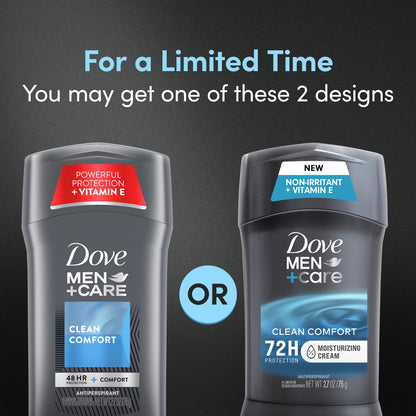 DOVE MEN + CARE Antiperspirant Deodorant Stick Clean Comfort Twin Pack 72-Hour Sweat & Odor Protection Antiperspirant for Men With 1/4 Moisturizing Cream 2.7 oz