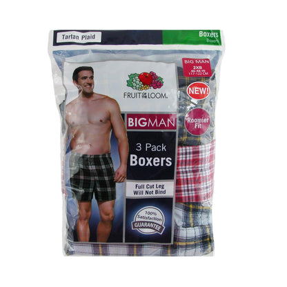 Fruit of The Loom Big Man's Assorted Tartan Woven Boxers - 3, Assorted, Size 4.0