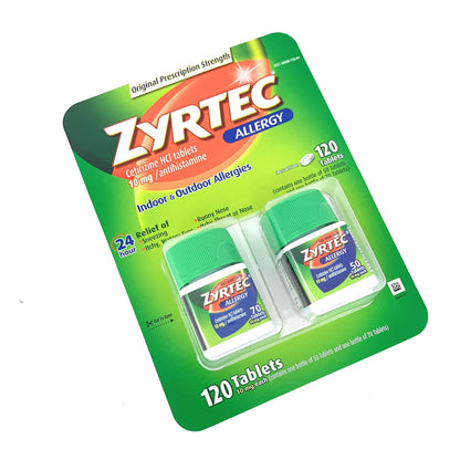 Zyrtec Cetirizine Hcl/Antihistamine (120 Tablets 10mg each)