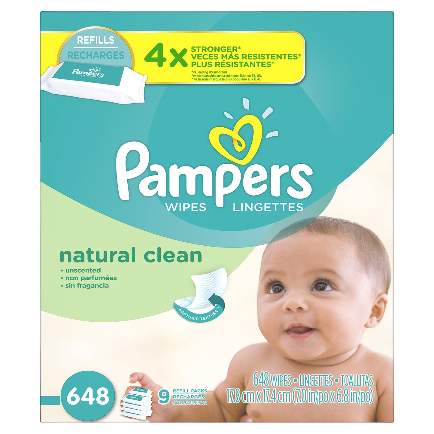 Pampers Natural Clean Unscented Water Baby Wipes 9X Refill Packs, 648 Count