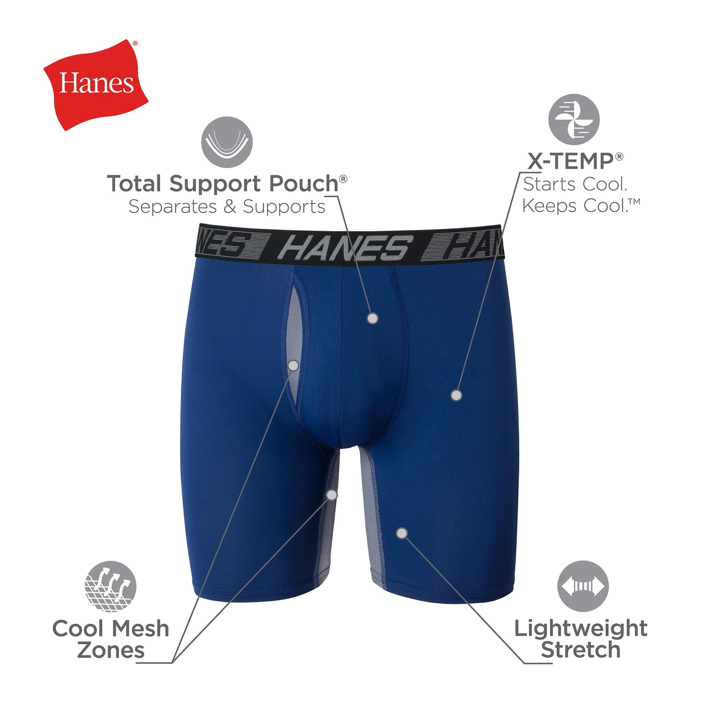 Hanes Men's X-Temp Total Support Pouch Boxer Brief, Anti-Chafing, Moisture-Wicking Underwear, Multi-Pack, Long Leg-Assorted, Small