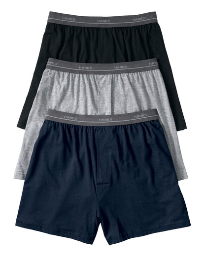 Hanes boys Exposed Elastic Knit Boxer(B539P5)-Assorted Solids-XL
