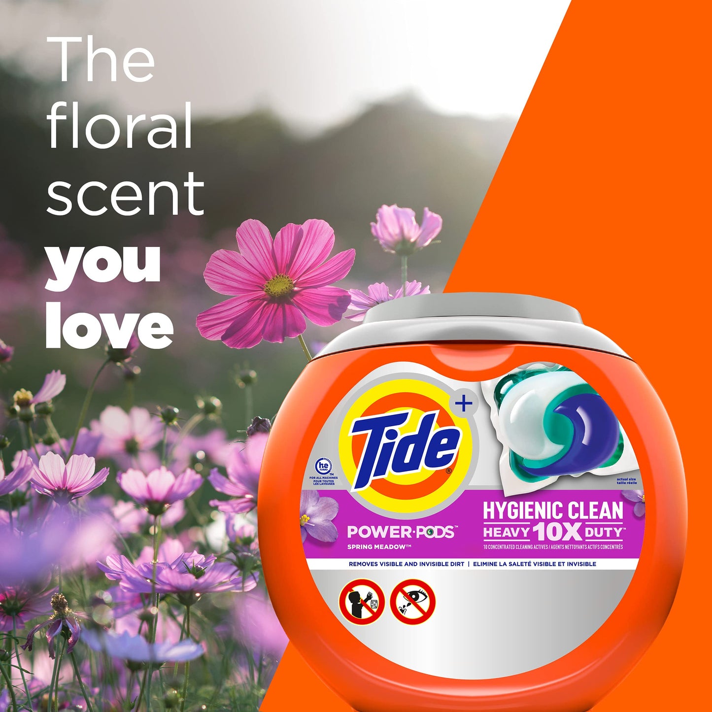 Tide Hygienic Clean Heavy 10x Duty Power PODS Laundry Detergent Soap Pods, Spring Meadow, 41 count, For Visible and Invisible Dirt