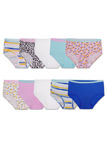 Fruit of the Loom Girls' Tag Free Cotton Brief Underwear Multipacks, Brief-20 Pack-Black/Pink/Grey, 8