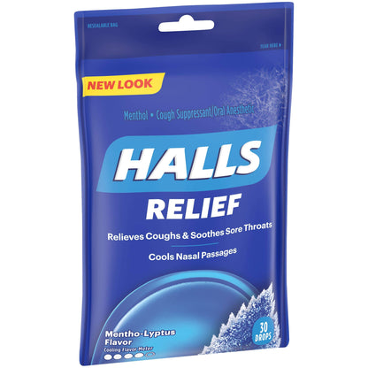 HALLS Relief Mentho-Lyptus Flavor Cough Drops, 1 Bag (30 Total Drops)