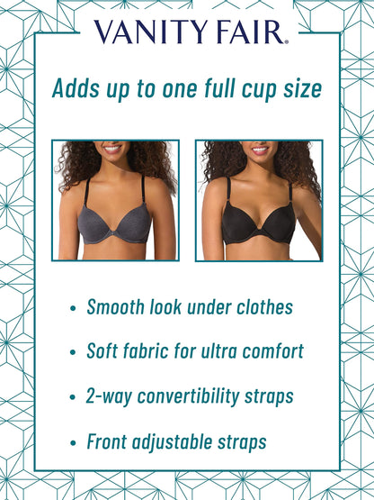 Vanity Fair Ego Boost, Adds Up to One Full Cup Size, Underwire Push Up Bras for Women, Ghost Navy, 36B