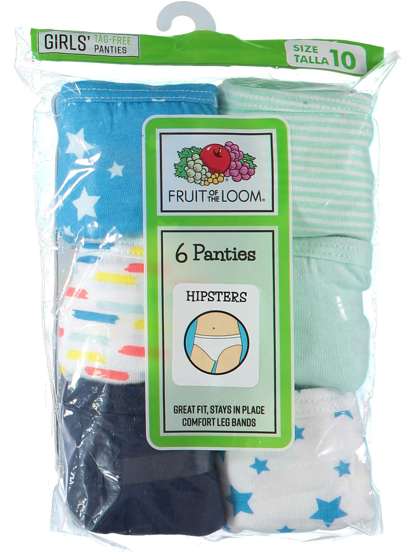 Fruit of the Loom Girls' Cotton Hipster Underwear (6 Pack - Fashion Assorted, 6)