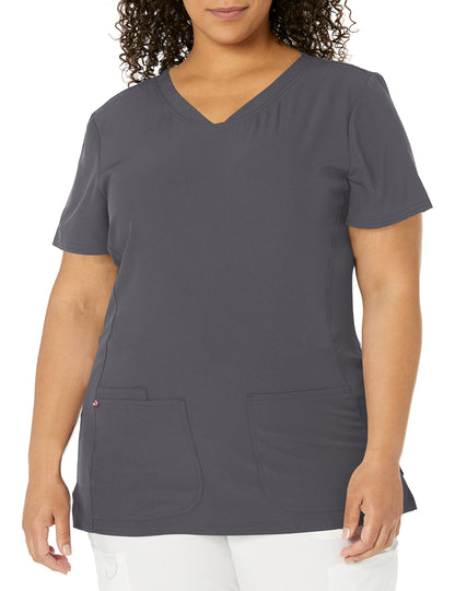 HeartSoul Women's Pitter-Pat V-Neck Scrubs Shirt, Khaki, XX-Small