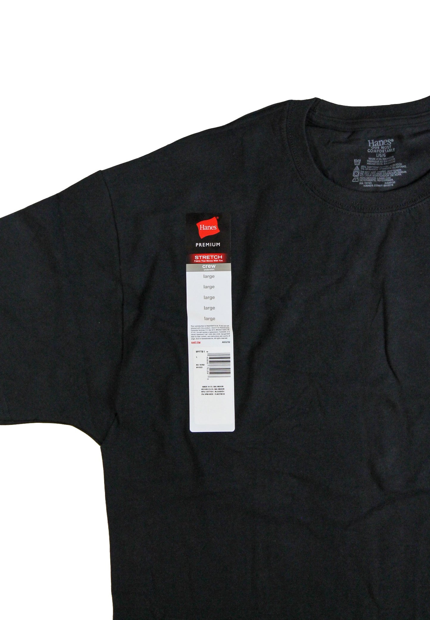 Hanes Mens Premium Stretch Crew Neck Undershirt - 6 Pack (Large, Black)