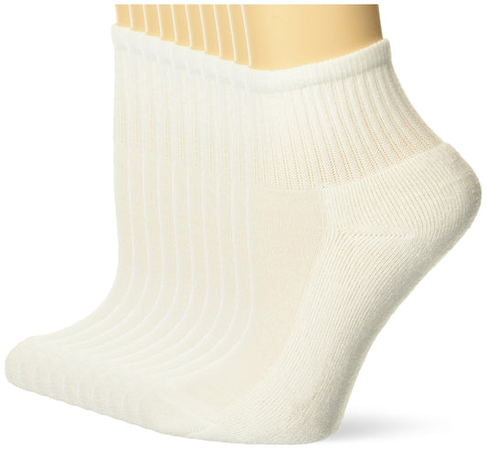 Hanes Big White Ankle Pack, Cushioned, Uniform Socks for Girls, 10-Pairs, Small