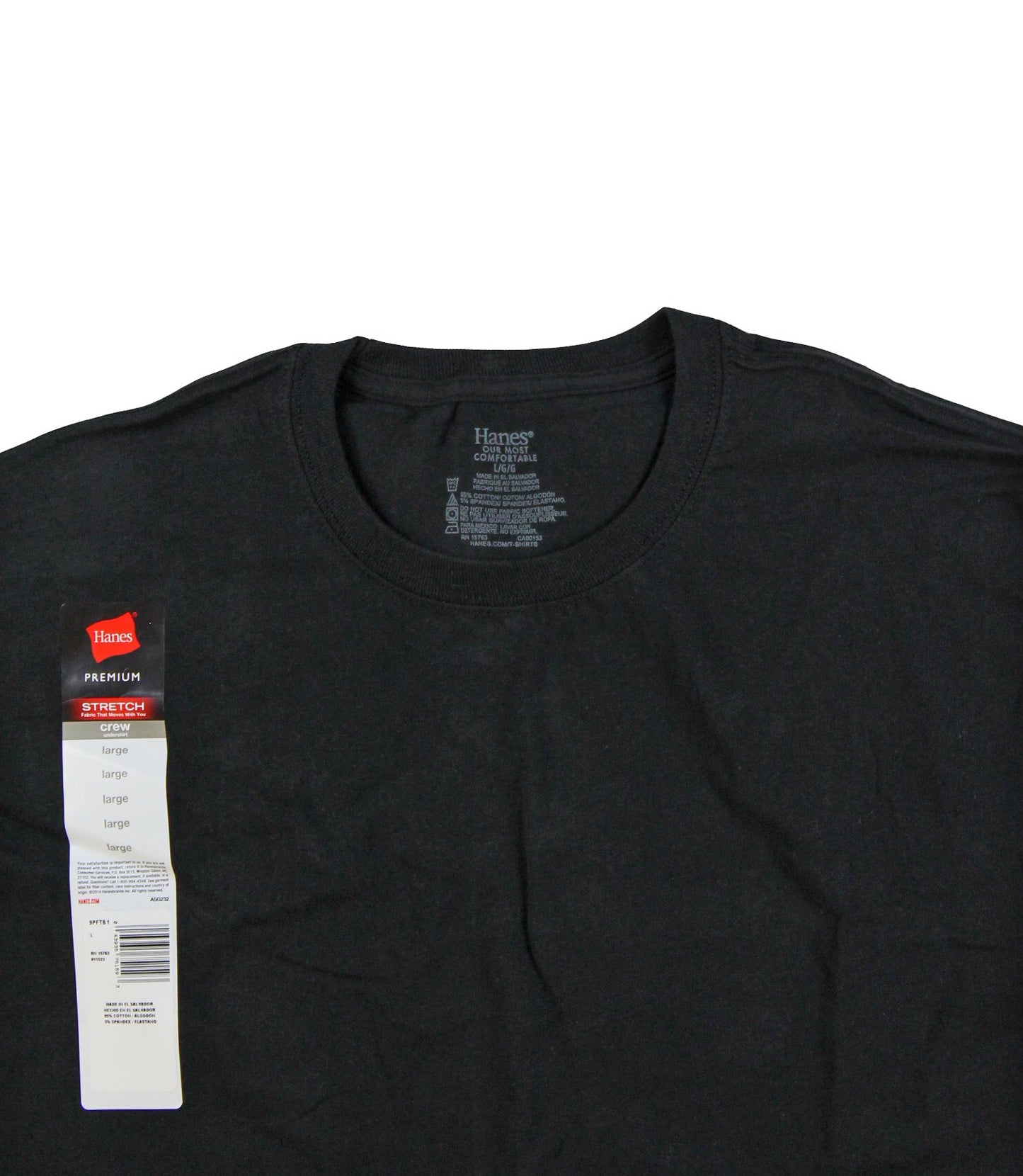 Hanes Mens Premium Stretch Crew Neck Undershirt - 6 Pack (Large, Black)