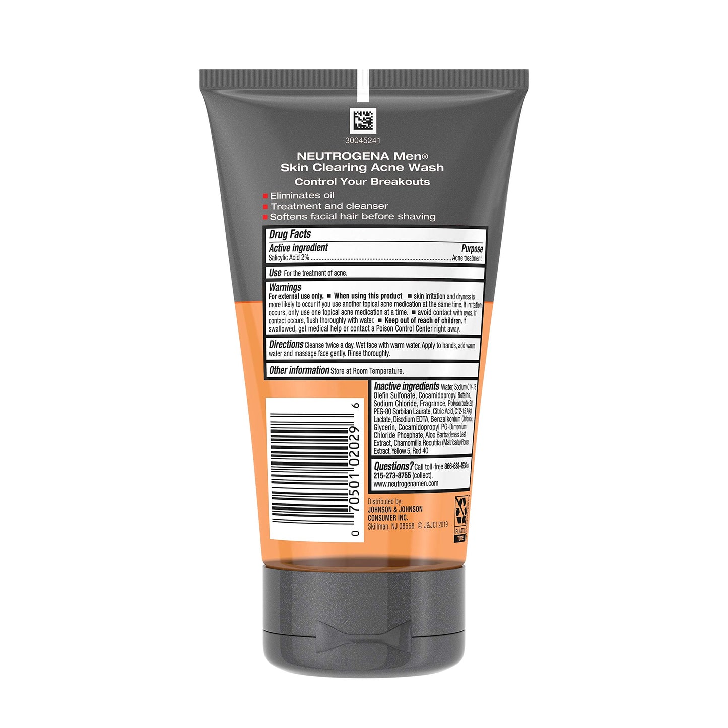 Neutrogena Men Skin Clearing Daily Acne Face Wash with Salicylic Acid Acne Treatment, Non-Comedogenic Facial Cleanser to Treat & Prevent Breakouts, 5.1 fl. oz