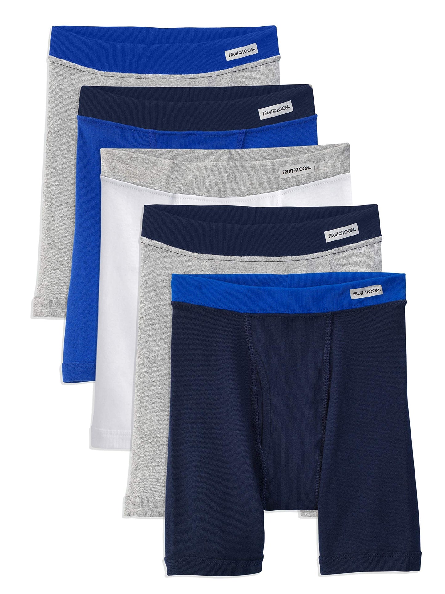 Fruit of the Loom boys (Assorted Colors) Boxer Briefs, Traditional Fly - 5 Pack Solids, Large US