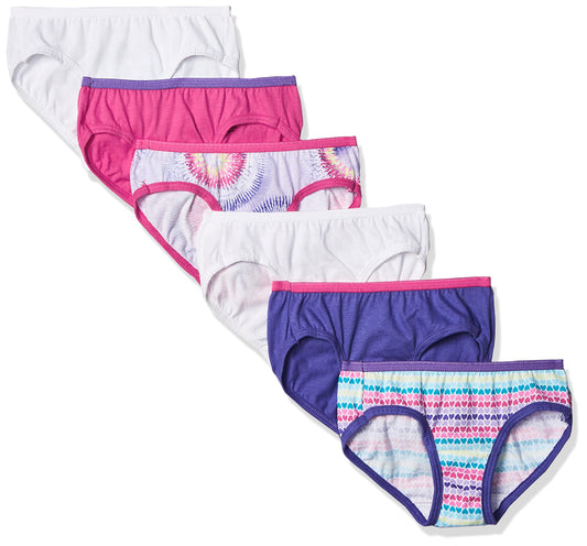 Hanes Girls' 100% Cotton 6-Pack Tagless Hipster Panties, Assorted, 6