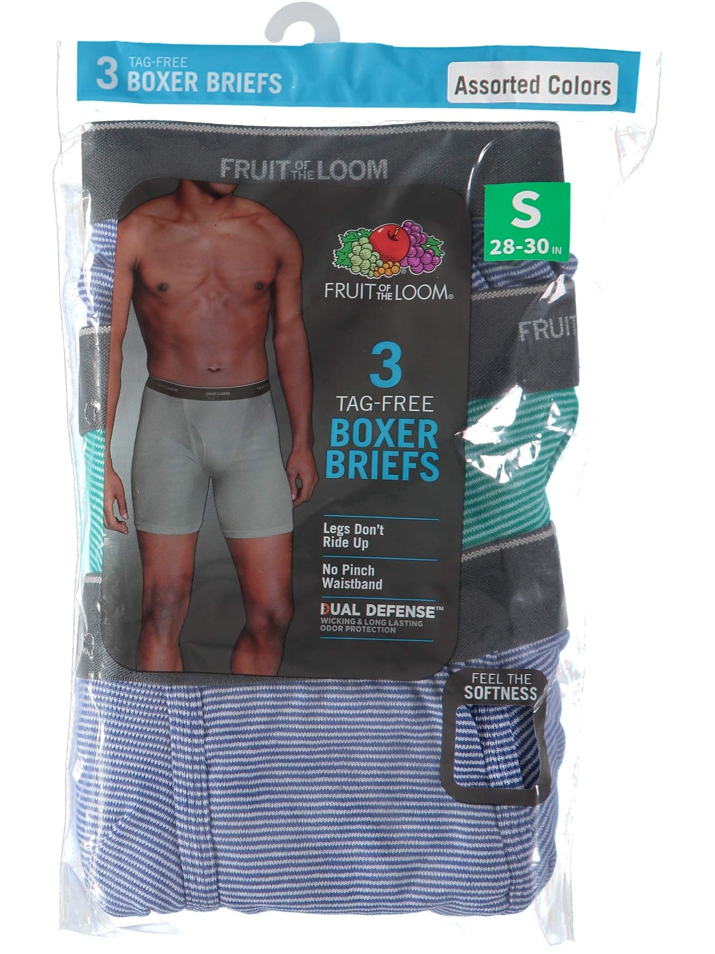 Fruit of the Loom Men's No Ride Up Boxer Brief (Assorted Colors - 3 Pack, Small)