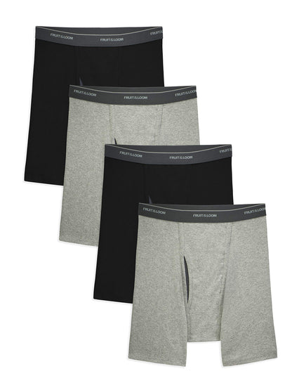 Fruit of the Loom Men's No Ride Up Boxer Brief, Stripe/Solid - Traditional Fly, Large
