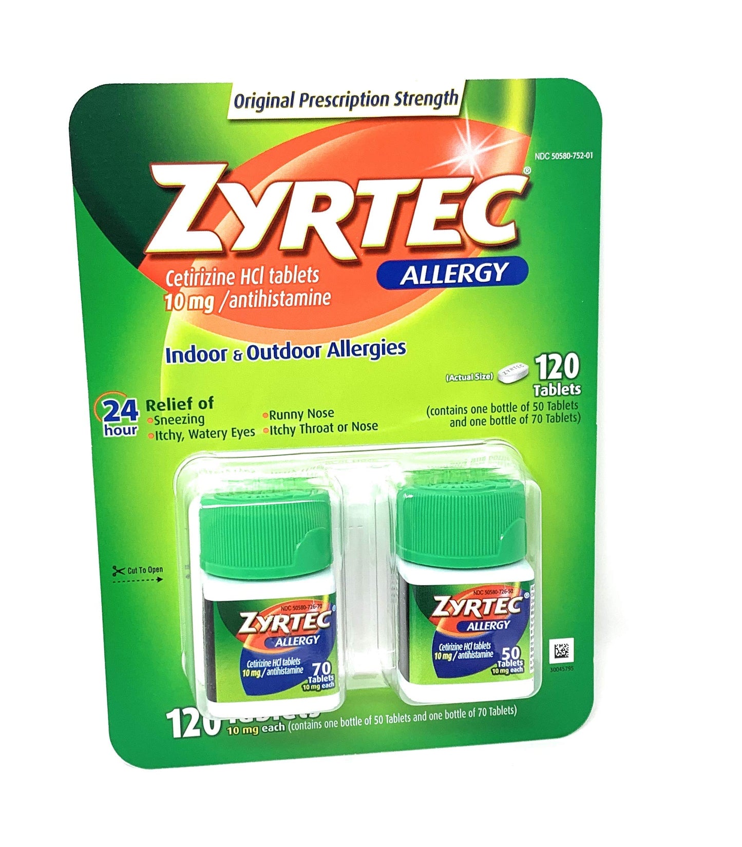 Zyrtec Cetirizine Hcl/Antihistamine (120 Tablets 10mg each)