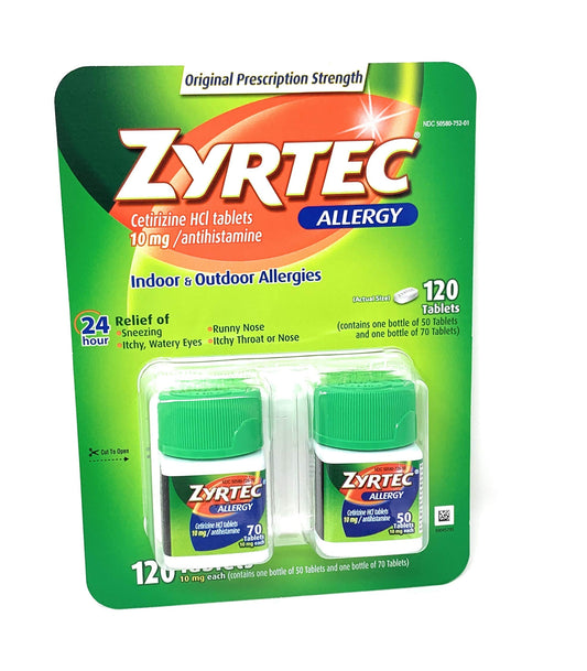 Zyrtec Cetirizine Hcl/Antihistamine (120 Tablets 10mg each)