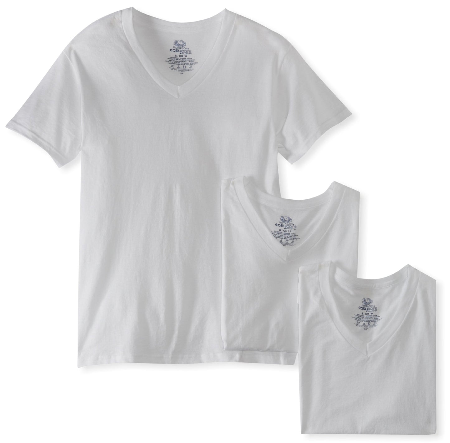 Fruit of the Loom Men'sEasy Care White V-Neck, White, Large(Pack of 3)