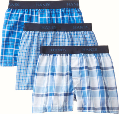 Hanes Boys' 3 Pack Ultimate Yarn Dyed Boxer, Assorted, Large