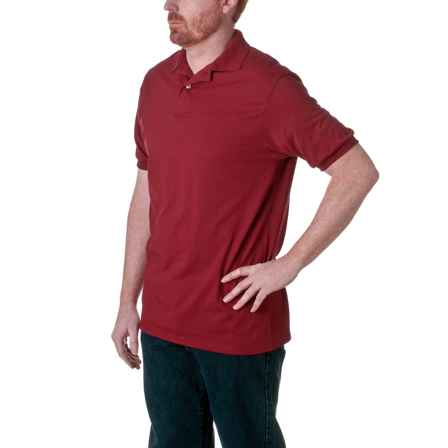 Hanes Men Cotton-Blend EcoSmart Jersey Polo,Cardinal,Large