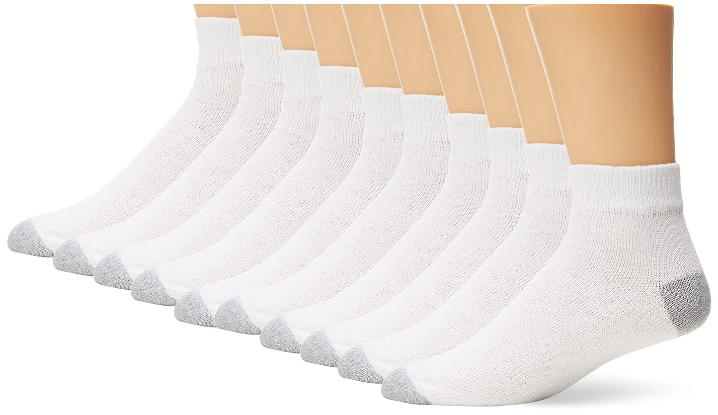 Fruit Of The Loom Men's Value 10 Pack Ankle Crew Socks, White, Shoe Size 6-12/Sock Size 10-13