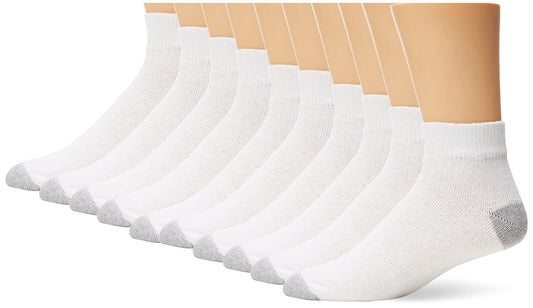 Fruit Of The Loom Men's Value 10 Pack Ankle Crew Socks, White, Shoe Size 6-12/Sock Size 10-13