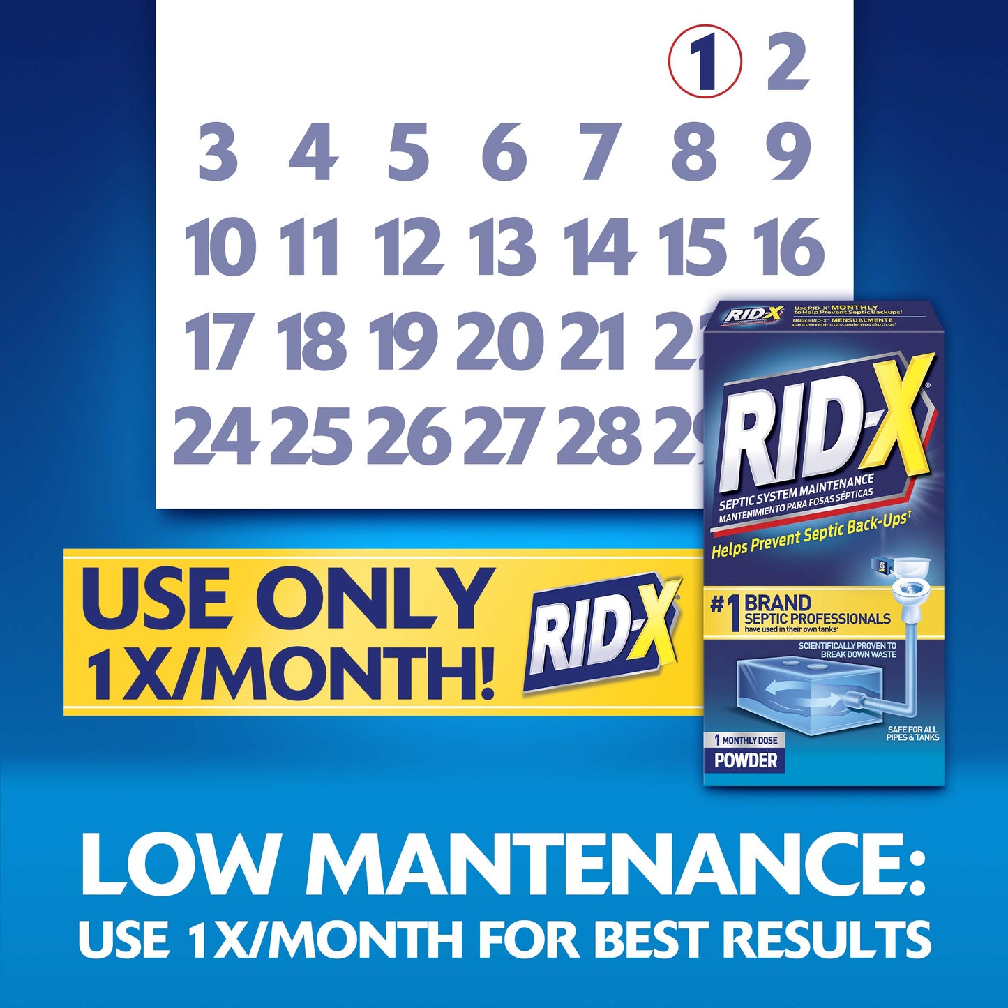 RID-X Septic Treatment, Septic Tank Treatment, 3 Month Supply Of Powder, 29.4 oz